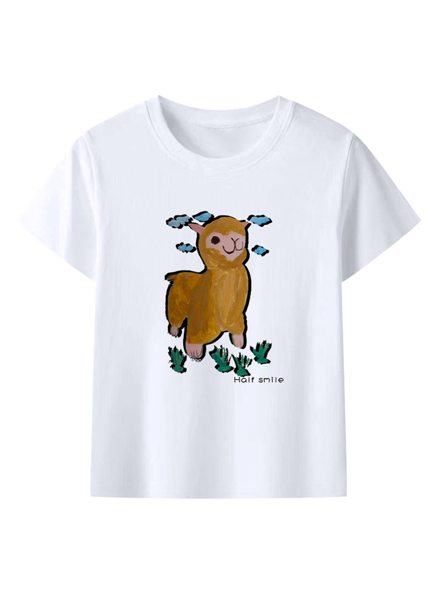 Alpaca Print Unisex White Crewneck T-Shirt